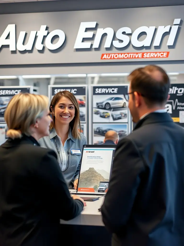 A photograph depicting a Pro Auto Body Inc representative assisting a customer with their insurance claim paperwork in a comfortable office setting.