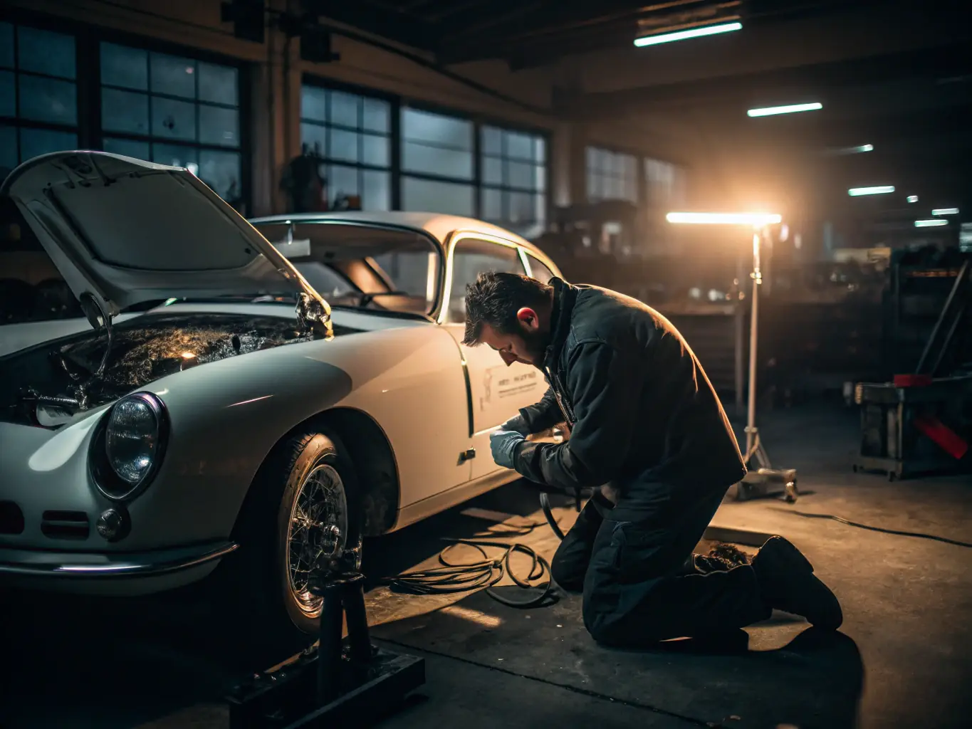 A sleek, modern car being repaired in our state-of-the-art facility, showcasing our professional environment for Auto Body Collision Repair.